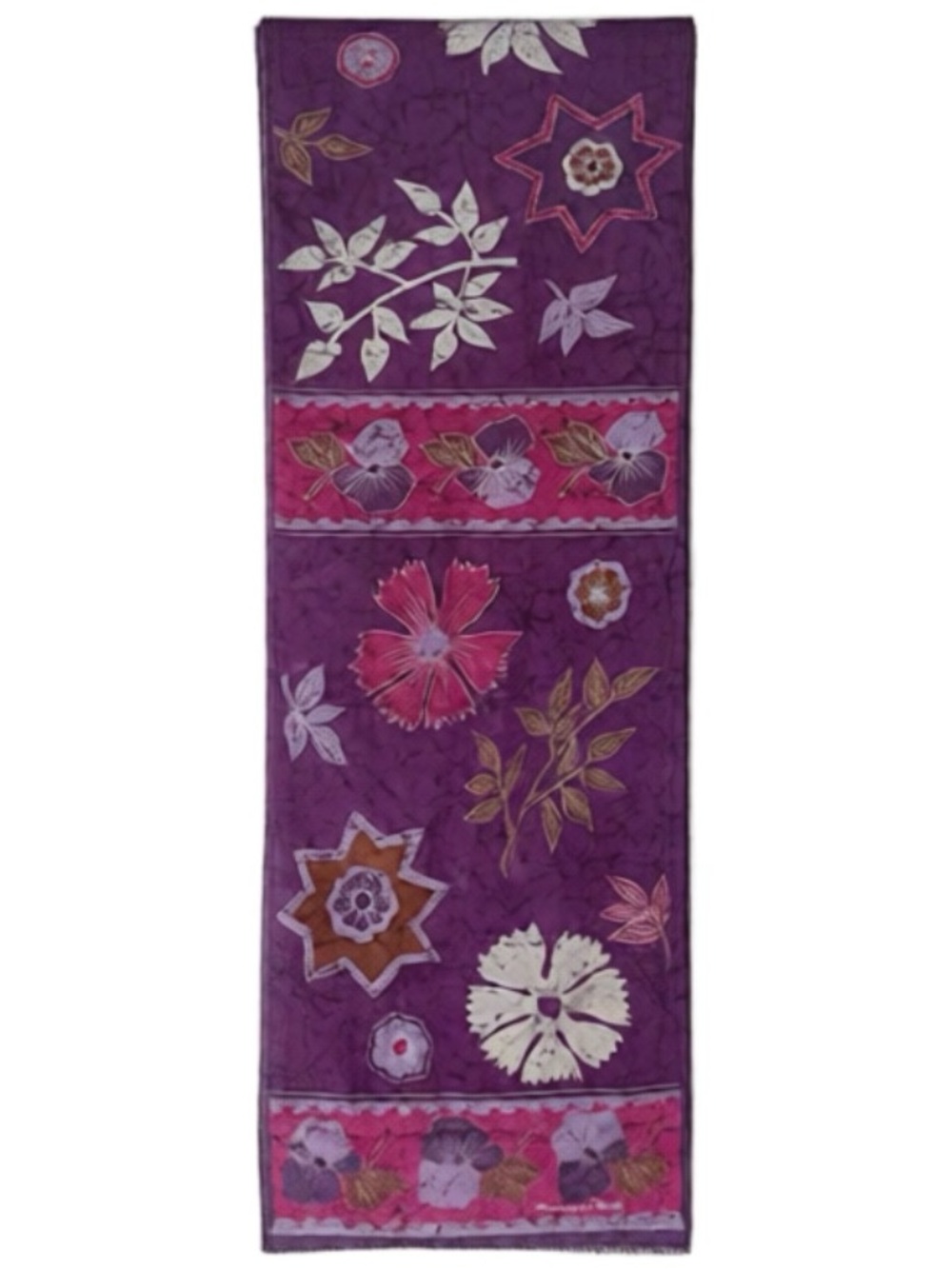 Vintage Oscar de la Renta Silk Floral Batik Oblong Scarf Purple Pink EUC